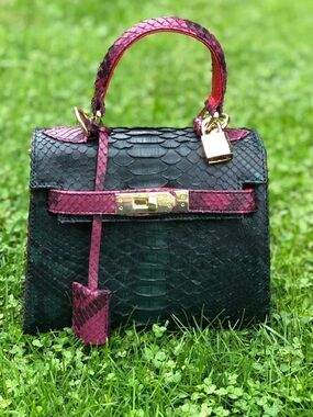 IMPERIO CLANDESTINO Luna Mini Green & Burgundy Python Leather Purse $900 Retail